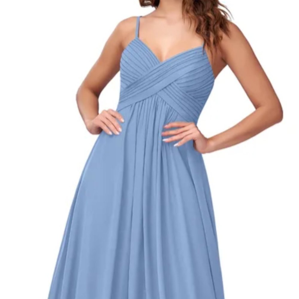 Azazie Shannon Dress in Steel Blue